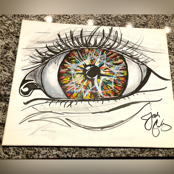 ORIGINAL  Abstract Eye Acrylic painting on canvas. 16x20in signed by Artist - Picture 2 of 3